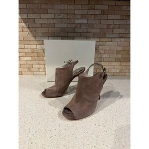 Coach Womens Lenora Taupe suede slingback heels peep toe